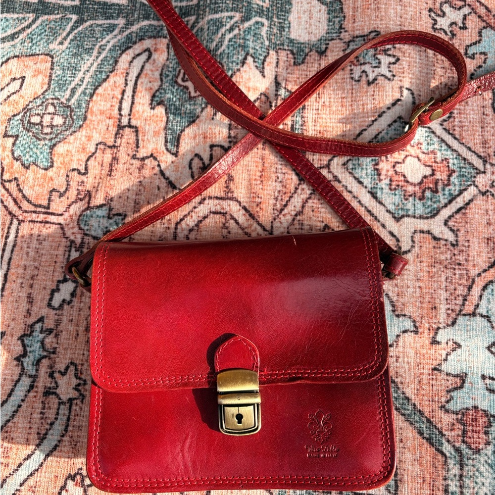 Red Italian Leather Crossbody Bag